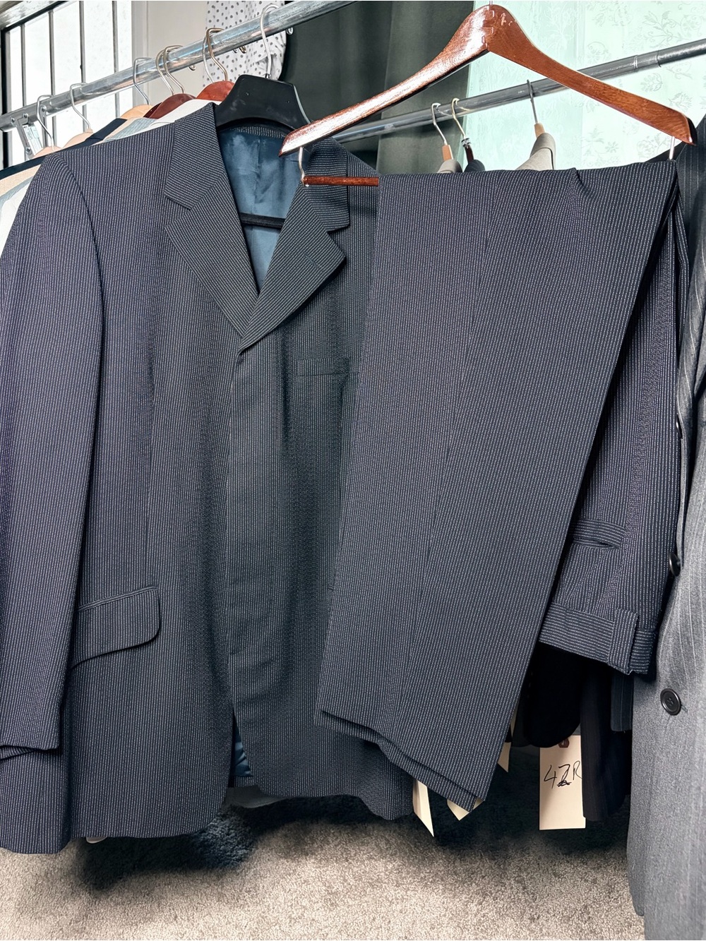 Versace Black Pinstripe Four-Button Suit Jacket